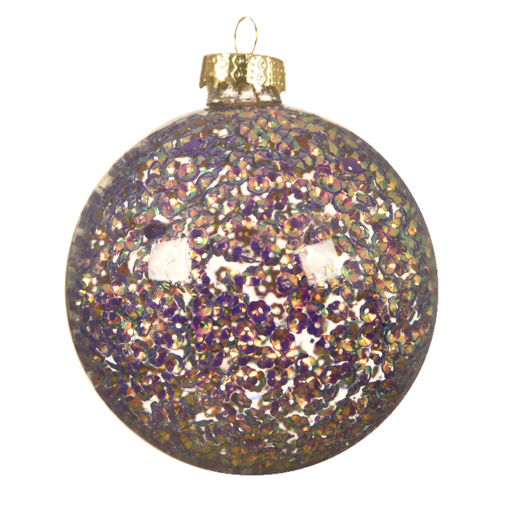 Decoris kerstbal - Gevuld met paarse pailletten - 8cm