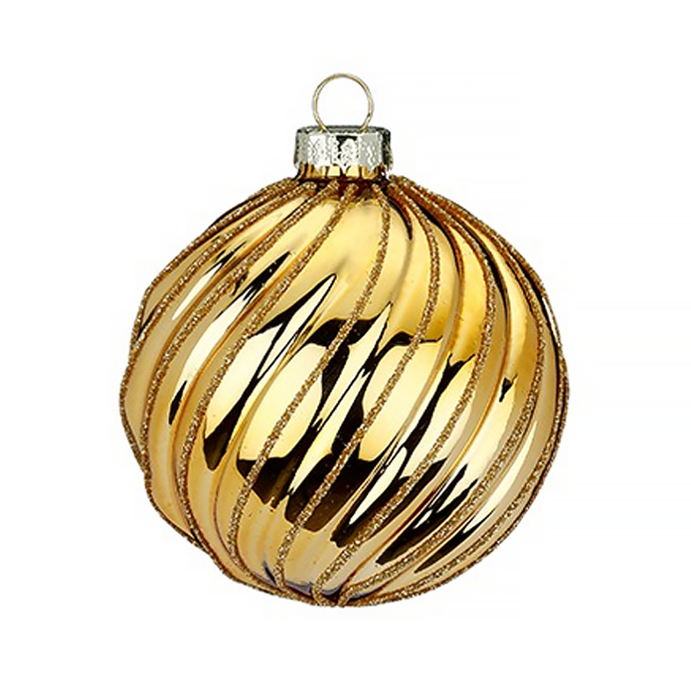 Glazen kerstbal - Met swirl en glitterlijnen - 6cm