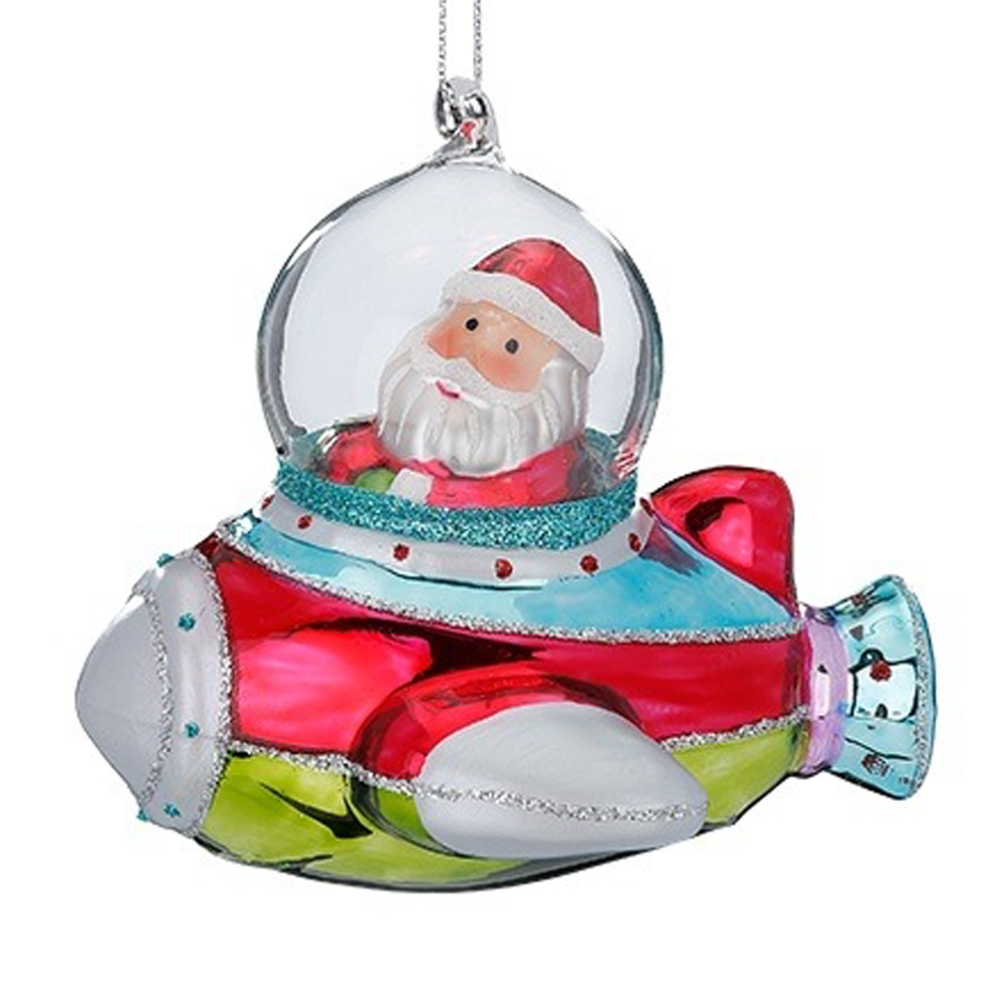Inge Glas kerstornament - Kerstman in ruimteschip