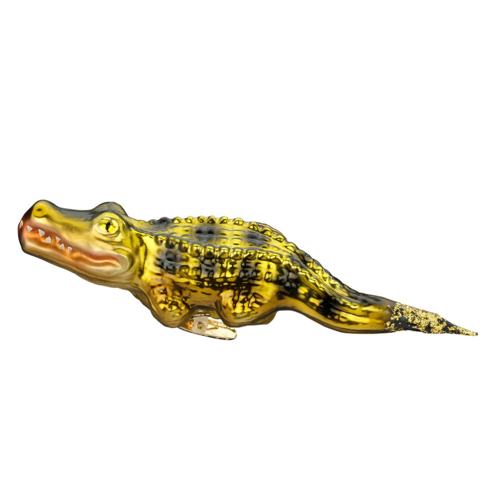 Inge Glas kerstornament - Krokodil - Op clip