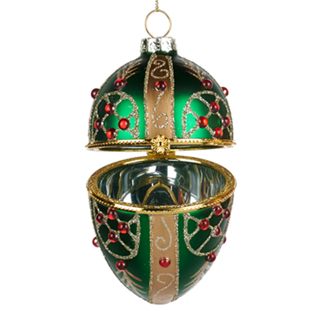 Goodwill glazen kerstornament - Rijk gedecoreerd ei - Met glitters en parels - Groen