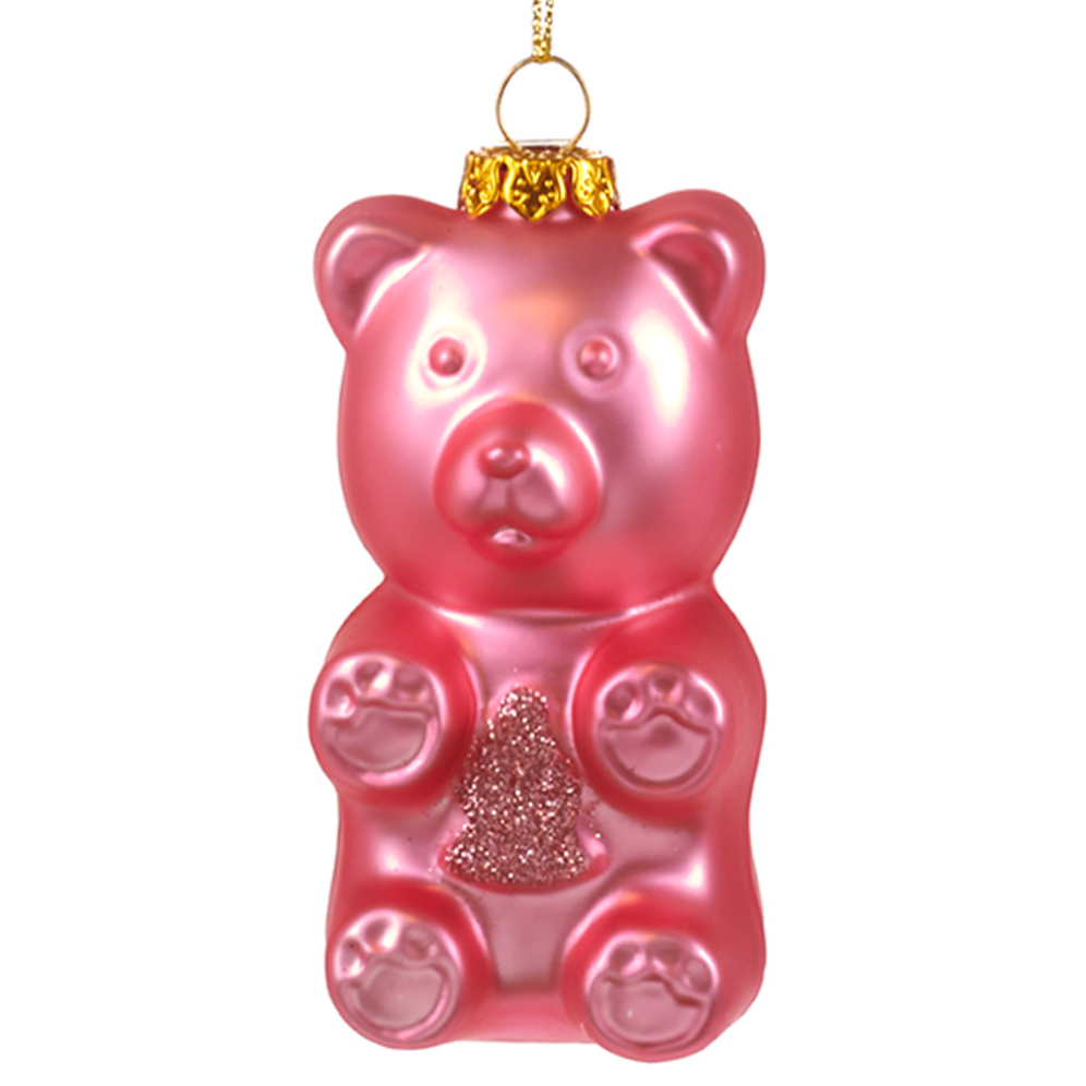 Goodwill glazen kerstornament - Gummy beer met glitters - Roze