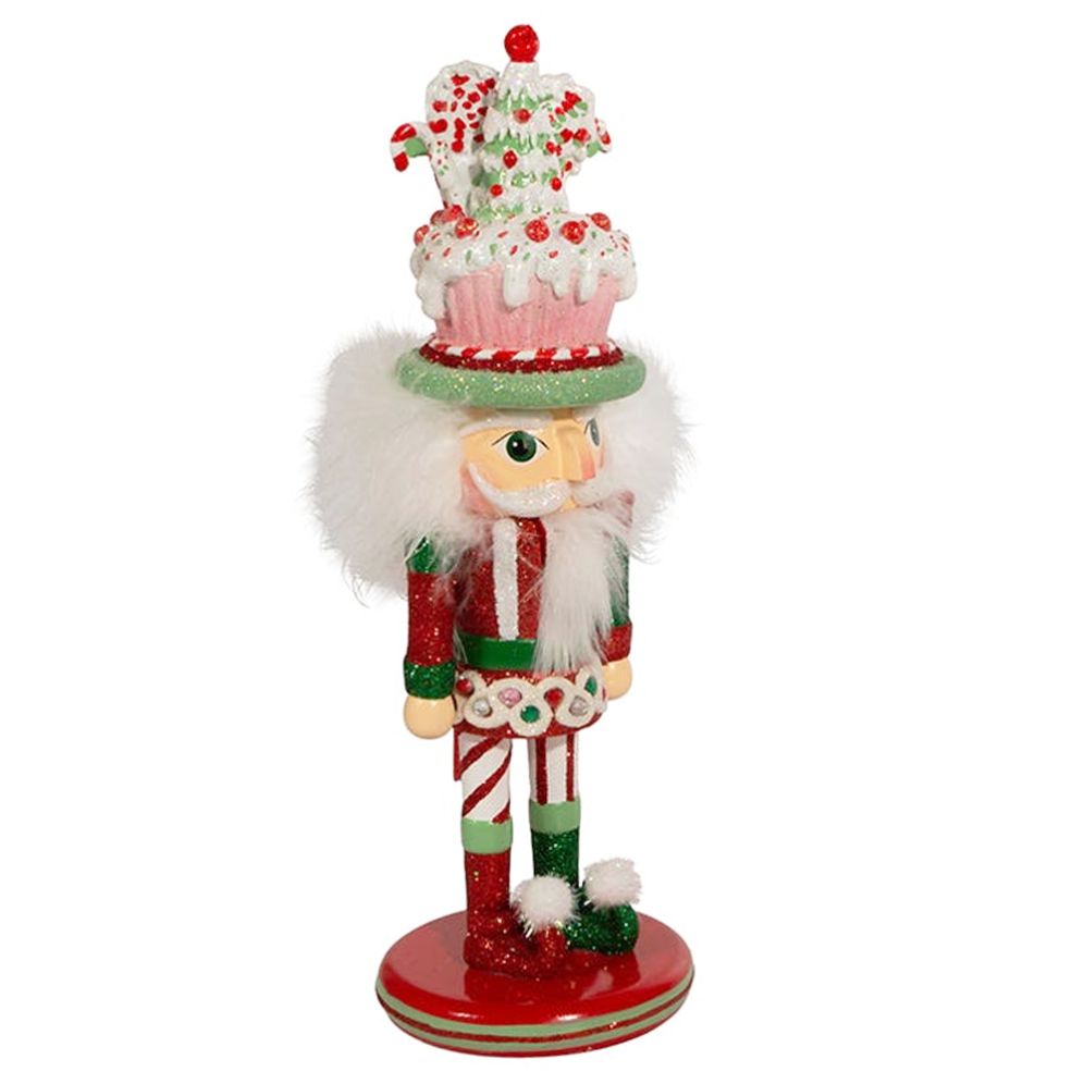 Kurt Adler Hollywood Notenkraker - Met cupcake en kerstboom - Rood en wit - 25cm