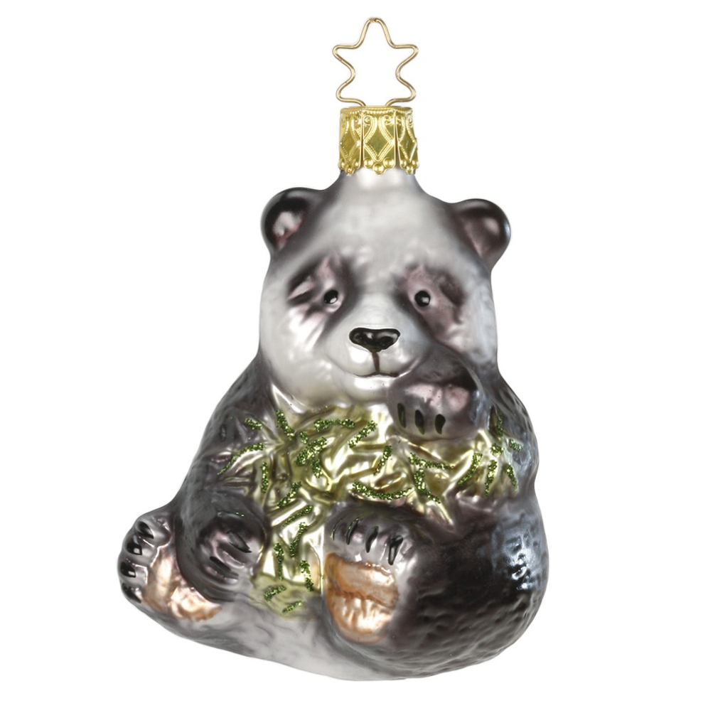 Inge Glas kerstornament - Panda - Met bamboe