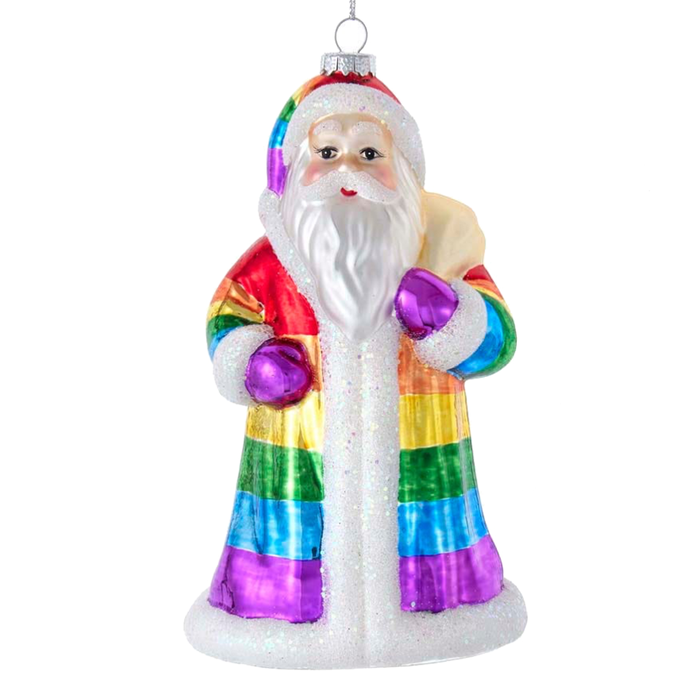 Kurt Adler glazen kerstornament - Kerstman met regenboog jas - 13cm