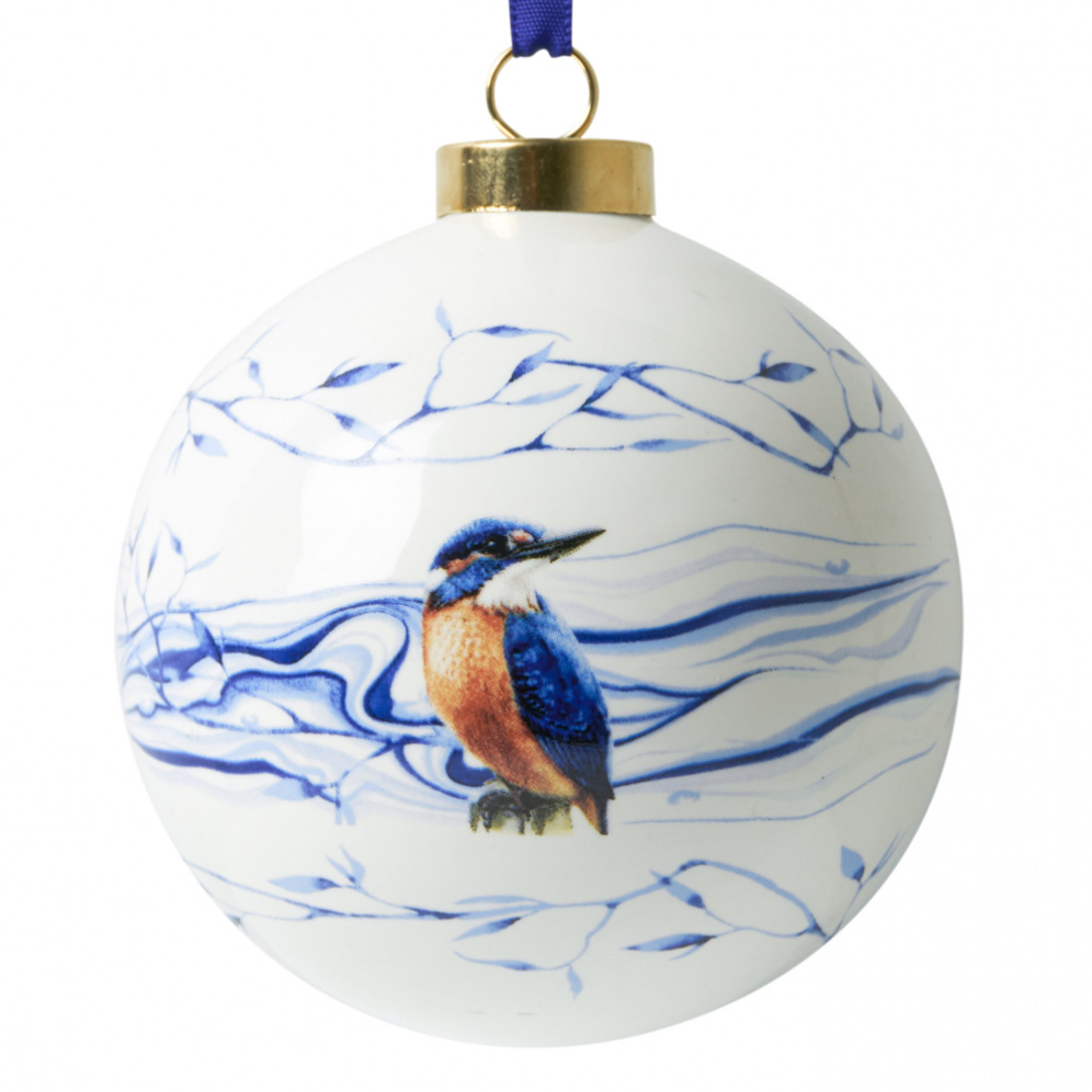 Heinen kerstbal - Met ijsvogel - 8cm