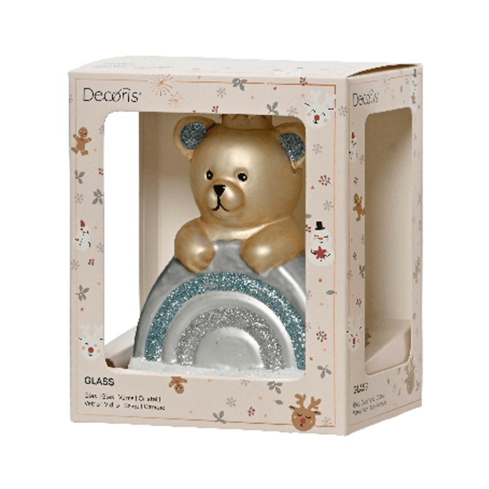 Decoris kerstornament - Beer - Op blauwe regenboog
