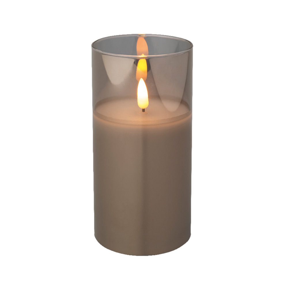 Glazen LED kaars - Rookglas - Wit - 15cm