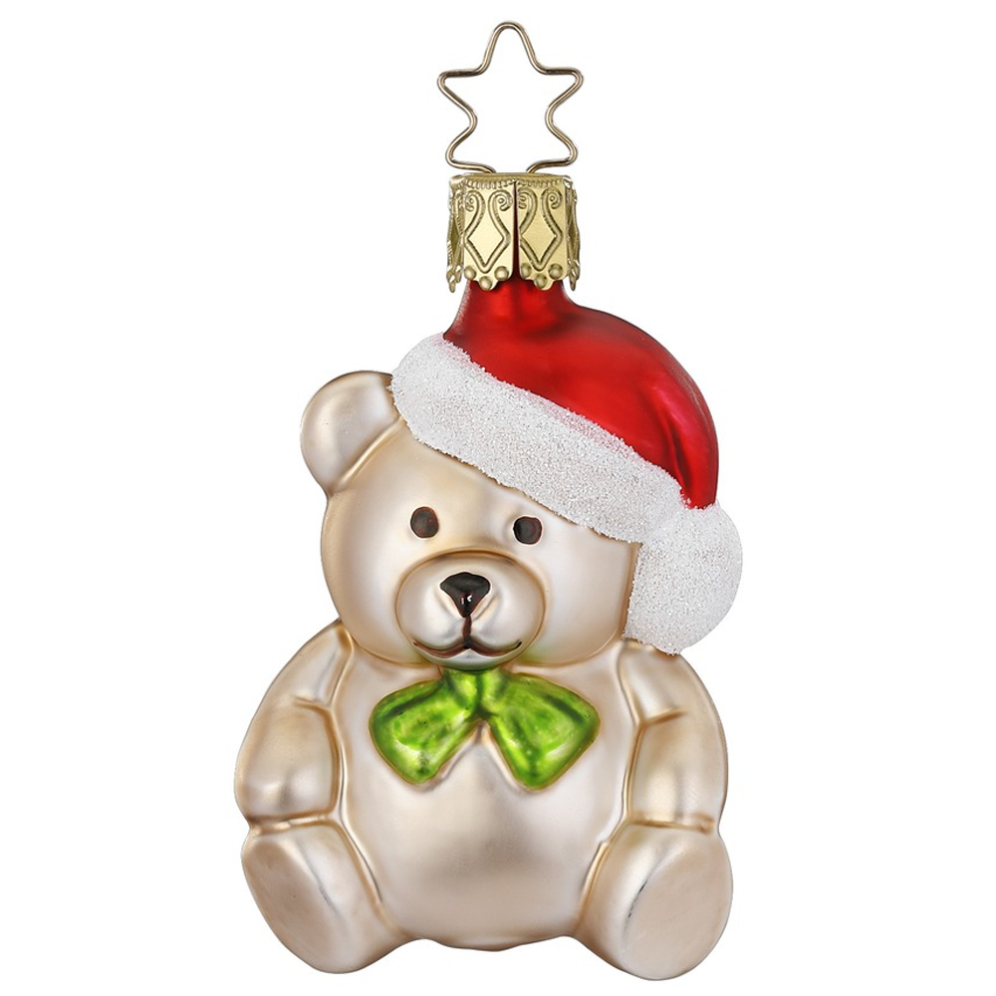 Inge Glas kerstornament - Teddybeer - Met kerstmuts