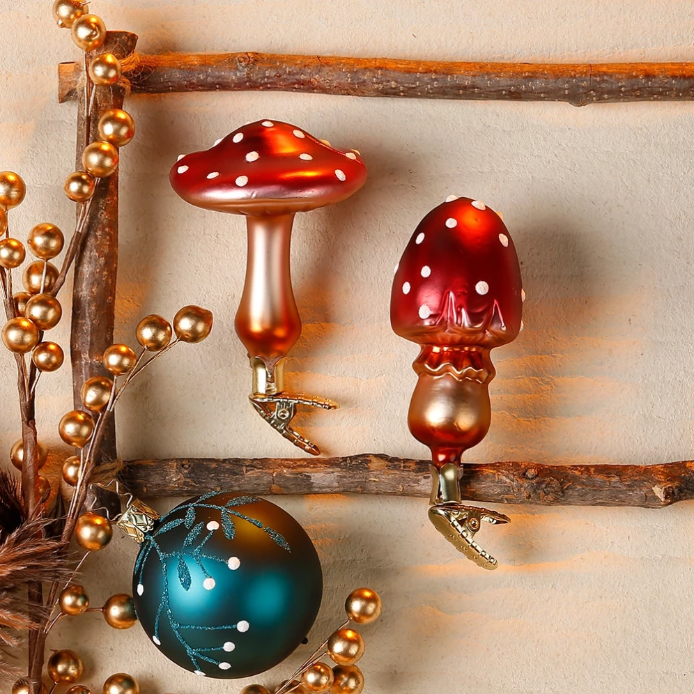 Inge Glas kerstornament - Paddenstoel - Op clip