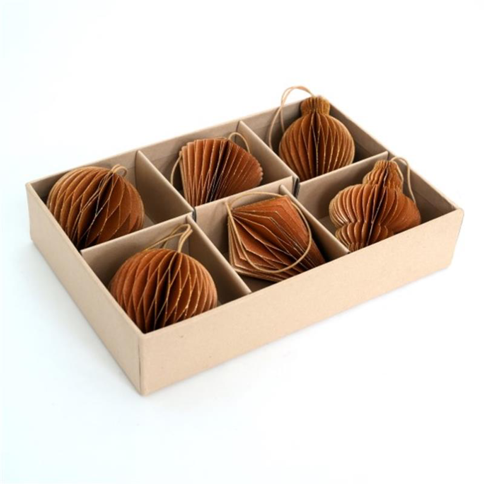 Only Natural papieren honeycomb kerstballen - Set van 6 - Goud