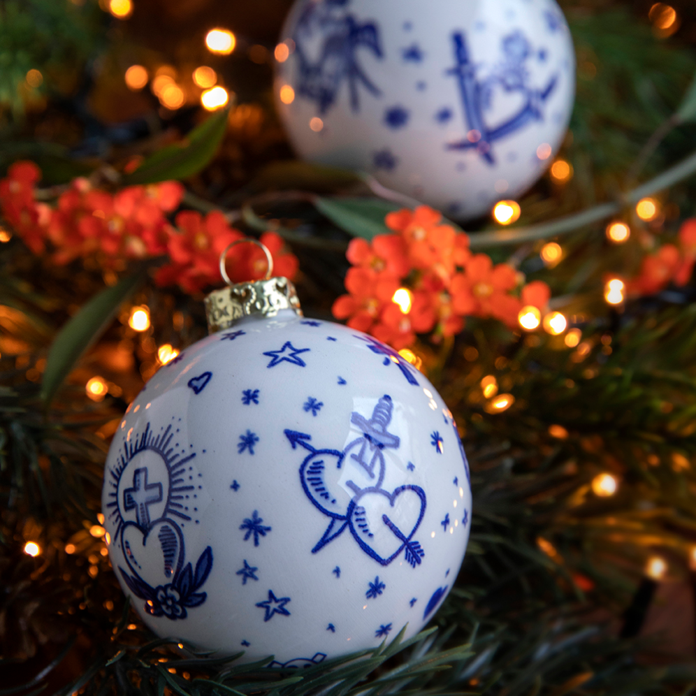 Royal Delft kerstbal - Schiffmacher tattoo - 7cm