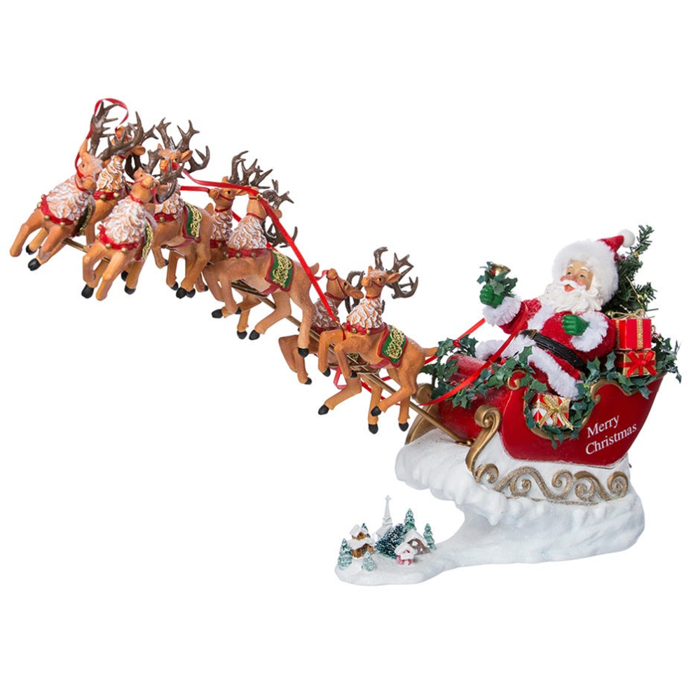 Kurt Adler Fabriché kerstbeeld - Kerstman met rendieren