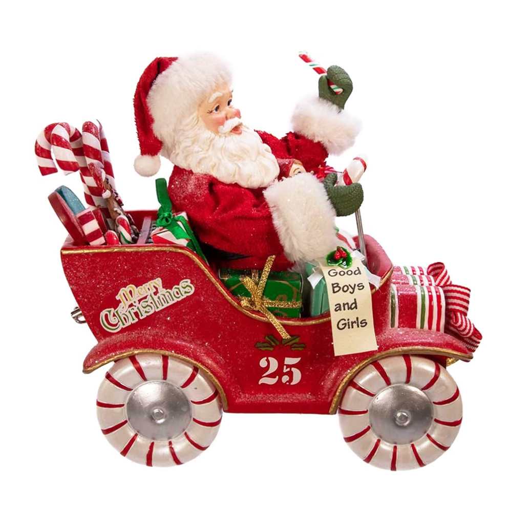Kurt Adler Fabriché kerstbeeld - Kerstman in snoep auto