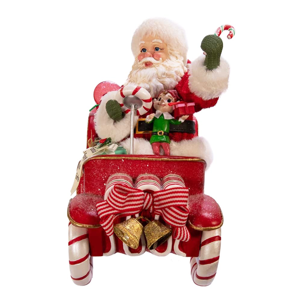 Kurt Adler Fabriché kerstbeeld - Kerstman in snoep auto