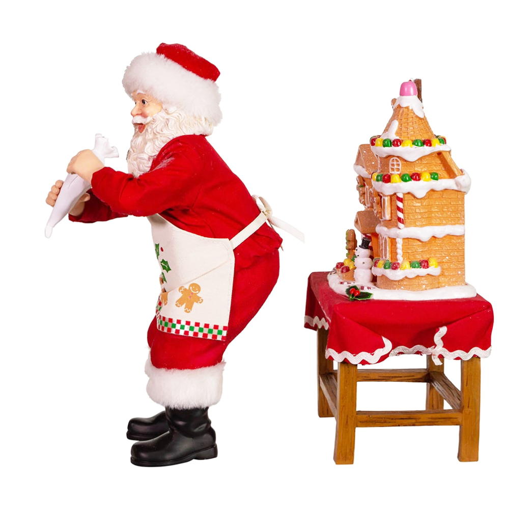Kurt Adler Fabriché kerstbeeld - Kerstman met gingerbread huis - Set van 2