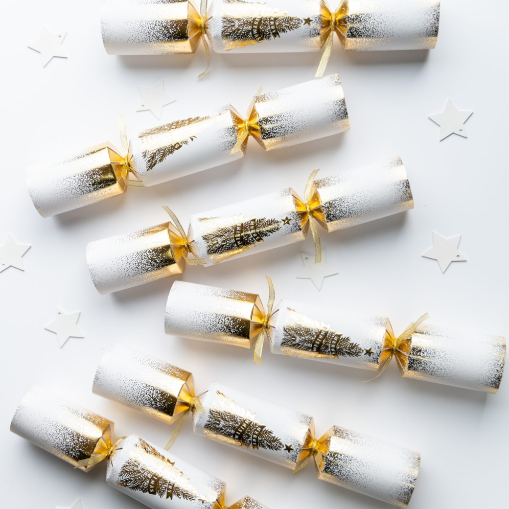 Holly & Ivy Christmas crackers - Gold Trees - Set van 6
