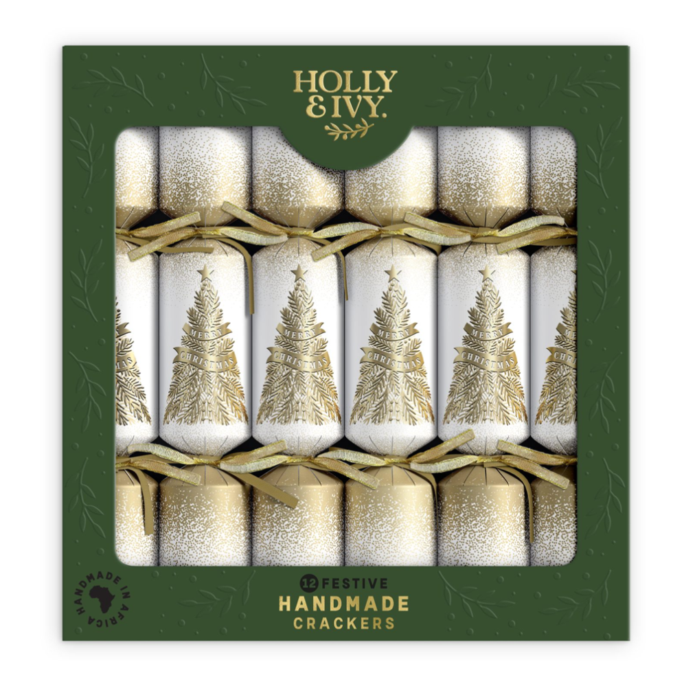 Holly & Ivy Christmas crackers - Gold Trees - Set van 6