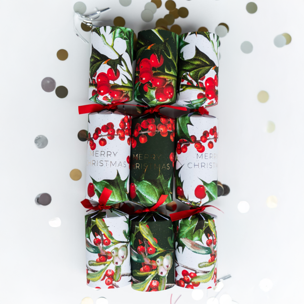 Holly & Ivy Christmas crackers - Holly & Berry Sprigs - Set van 6