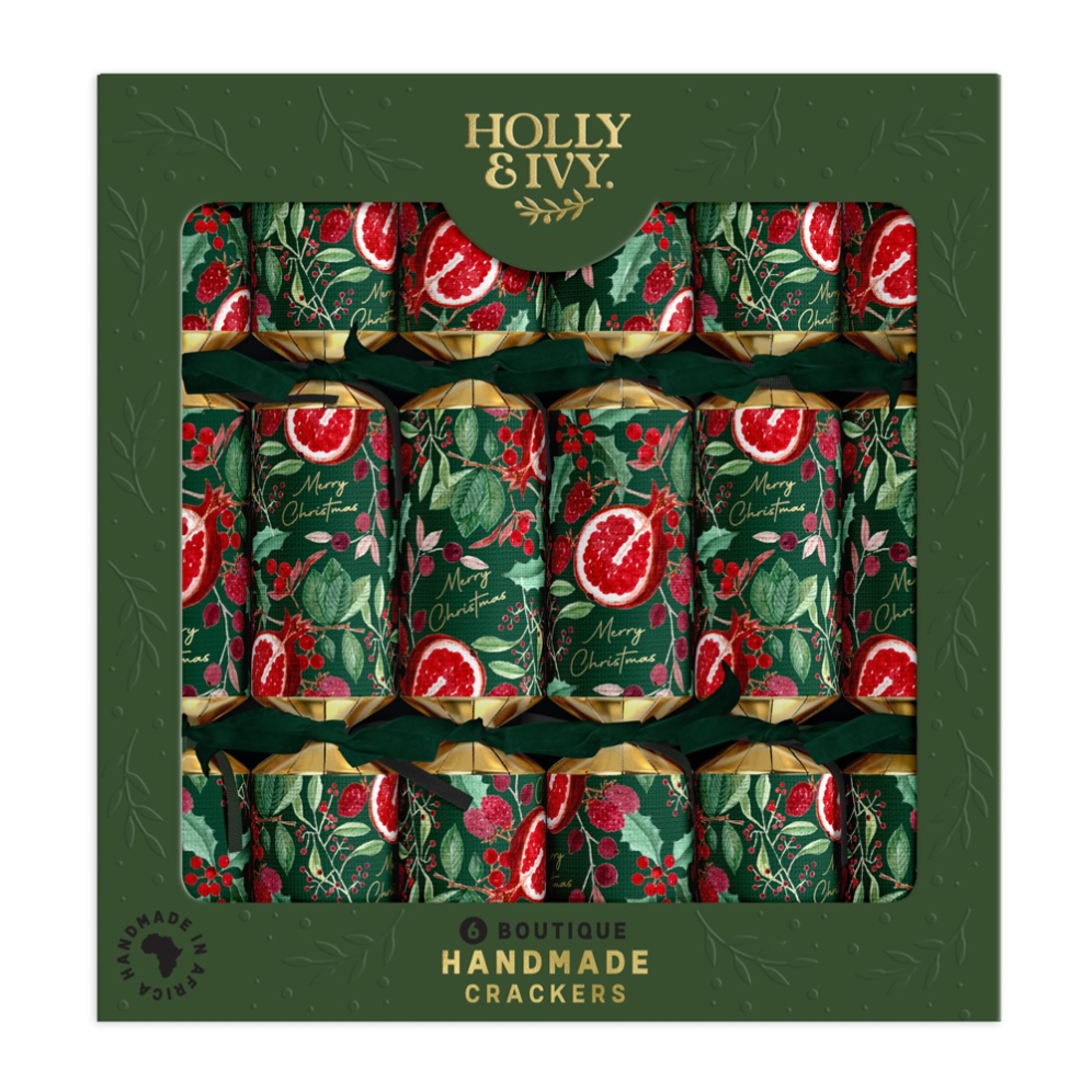 Holly & Ivy Christmas crackers - Rich pomegranate - Set van 6