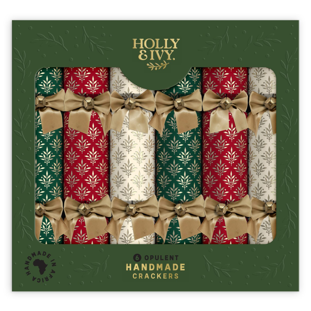 Holly & Ivy Christmas crackers - Traditional damask - Set van 6