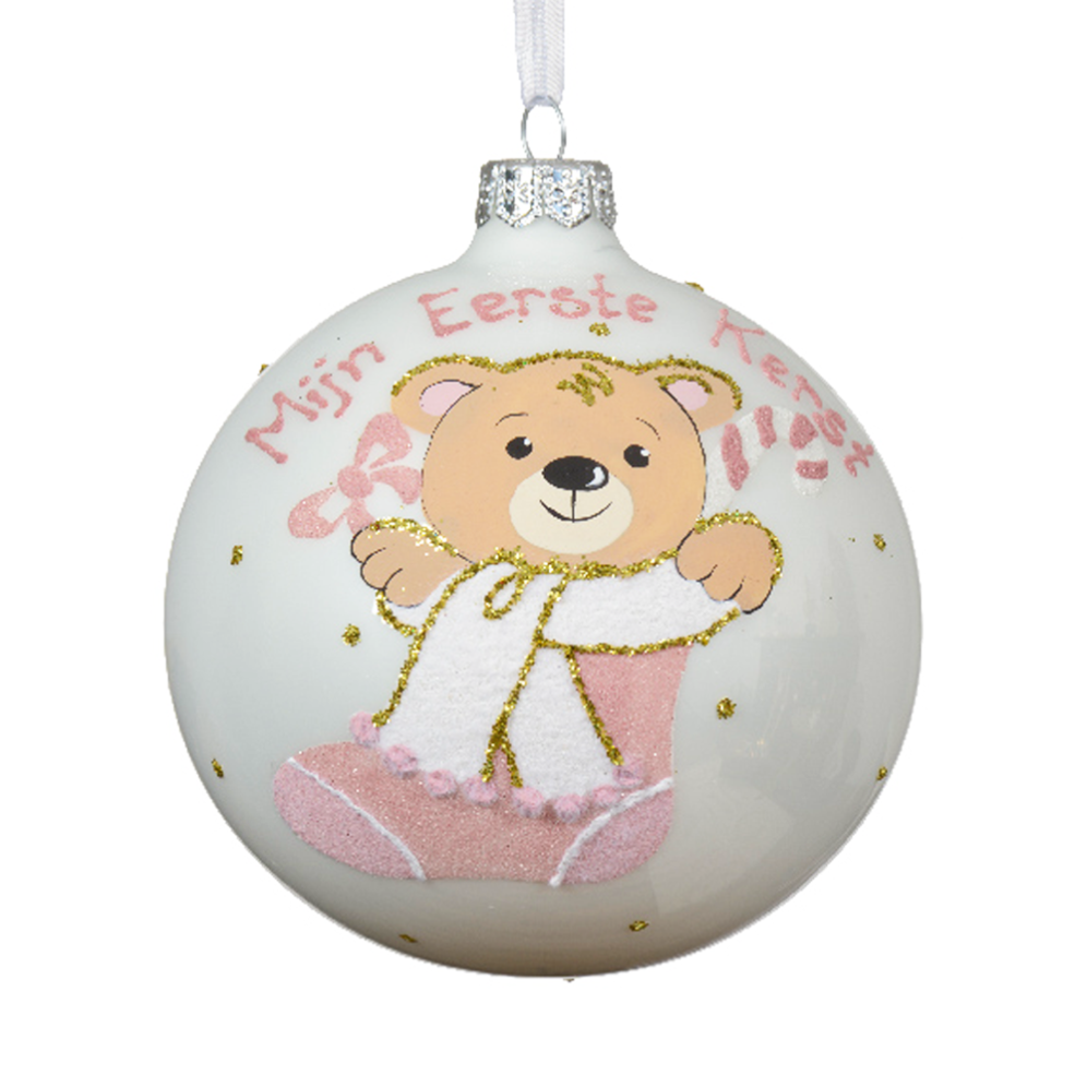 Decoris kerstbal - Met teddybeer - 10cm