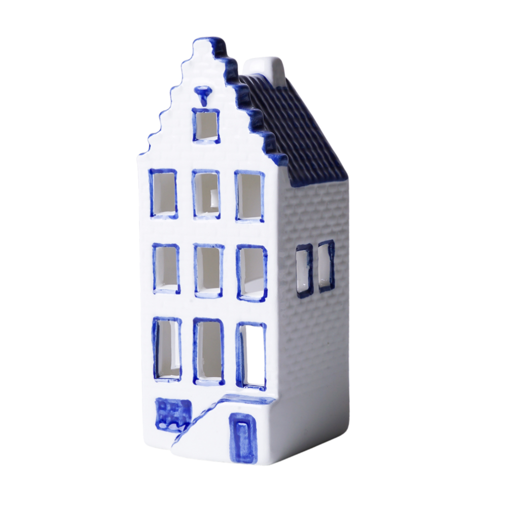 Heinen waxinelichthouder - Grachtenpand - Delft