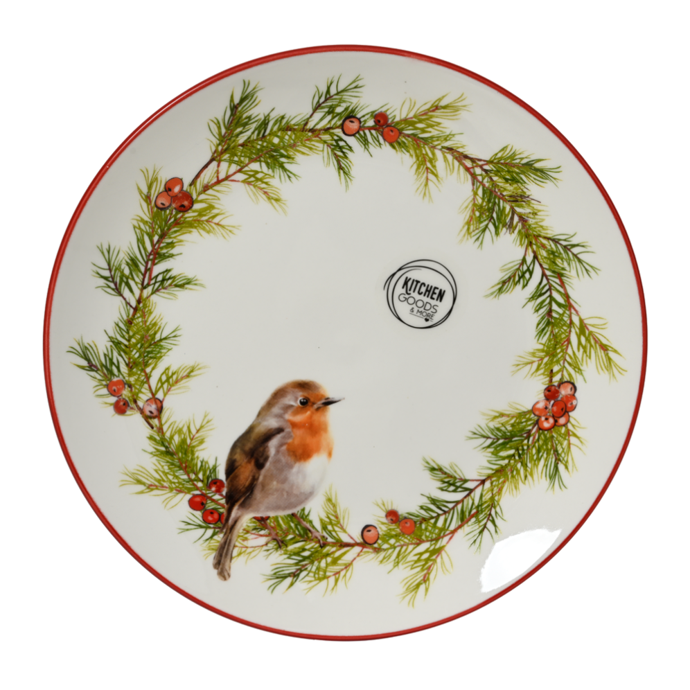 Decoris ontbijtbord - Met kersttakken en roodborstje