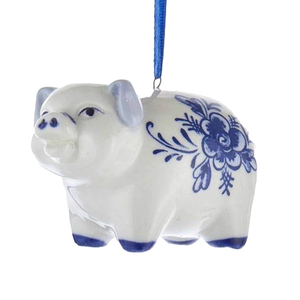 Kurt Adler porseleinen kerstornament - Varken - Delfts Blauw