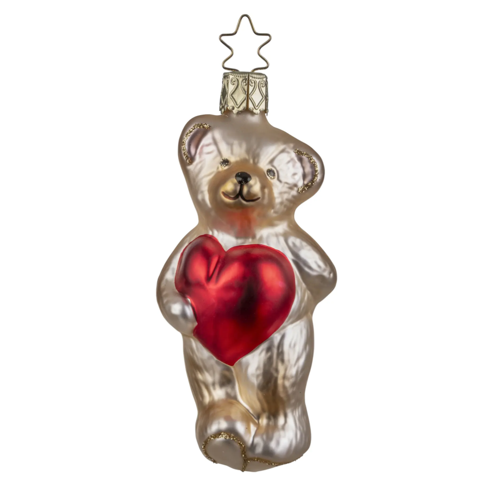 Inge Glas kerstornament - Beer - Met hart
