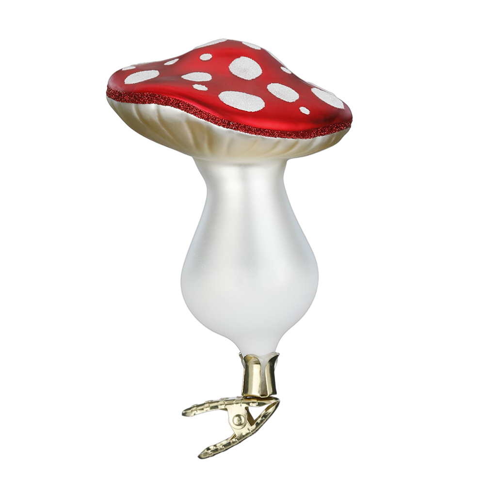Inge Glas kerstornament - Paddenstoel - Op clip