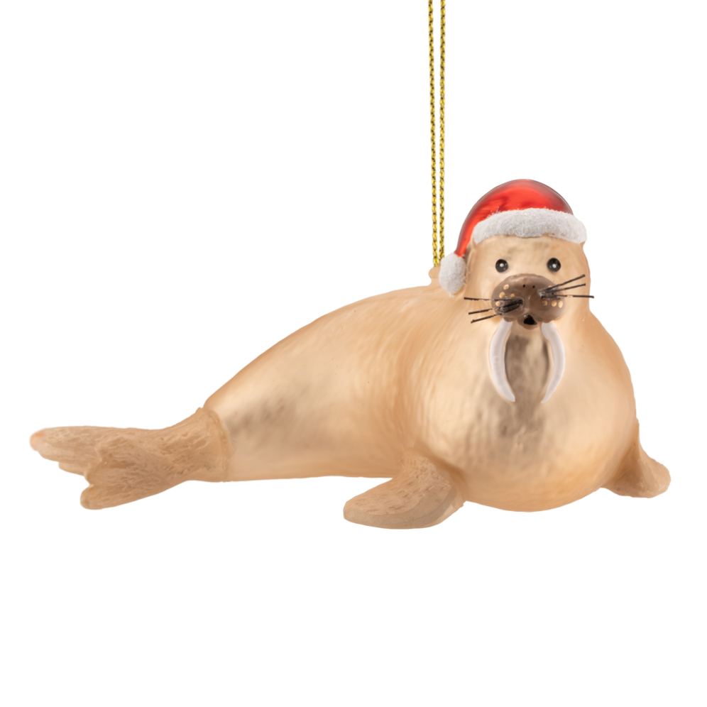 Sass & Belle kerstornament- Walrus met kerstmuts