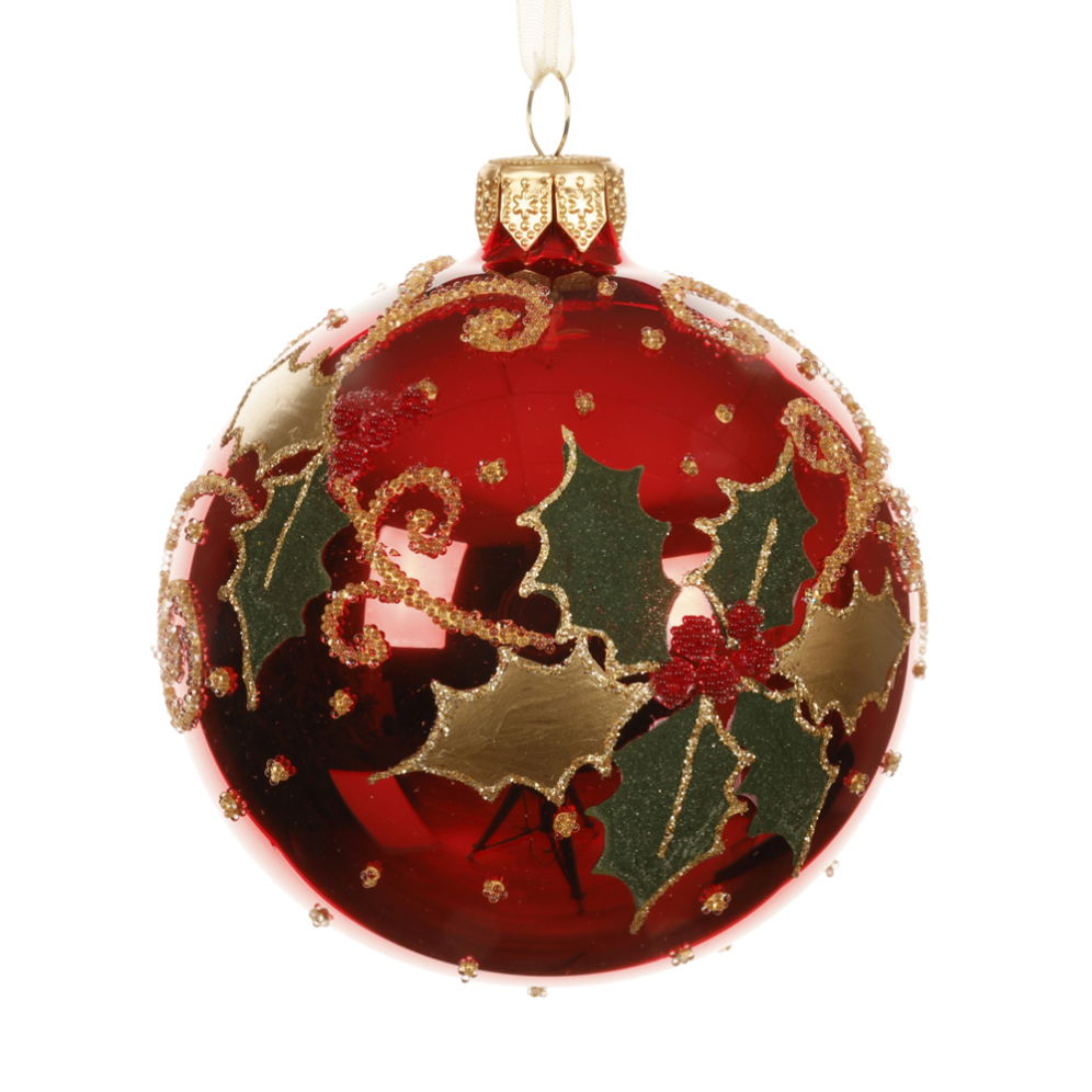 Decoris kerstbal - Met hulst - 8cm