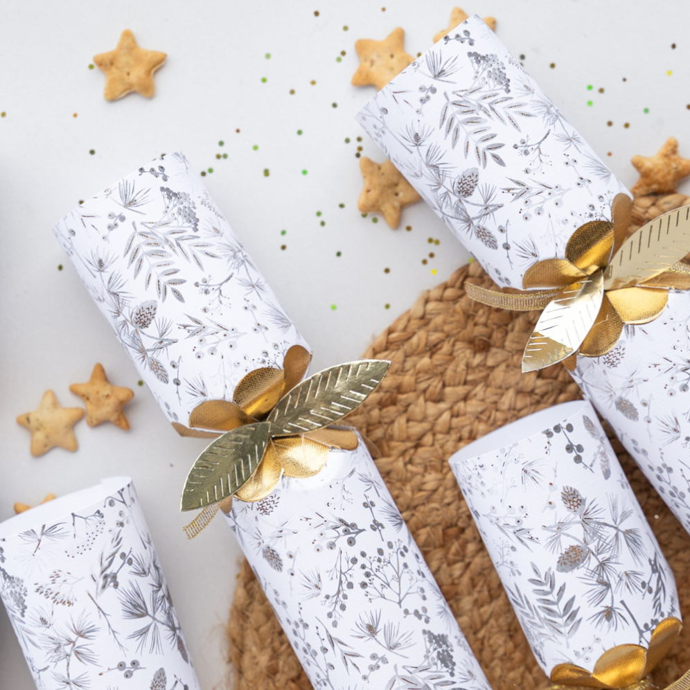 Holly & Ivy Christmas crackers - Tonal Watercolour & Gold Sprigs - Set van 6