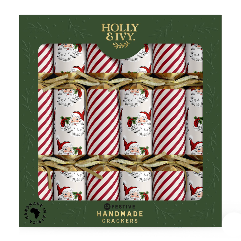 Holly & Ivy Christmas crackers - Nostalgic Santa & Stripes - Set van 12