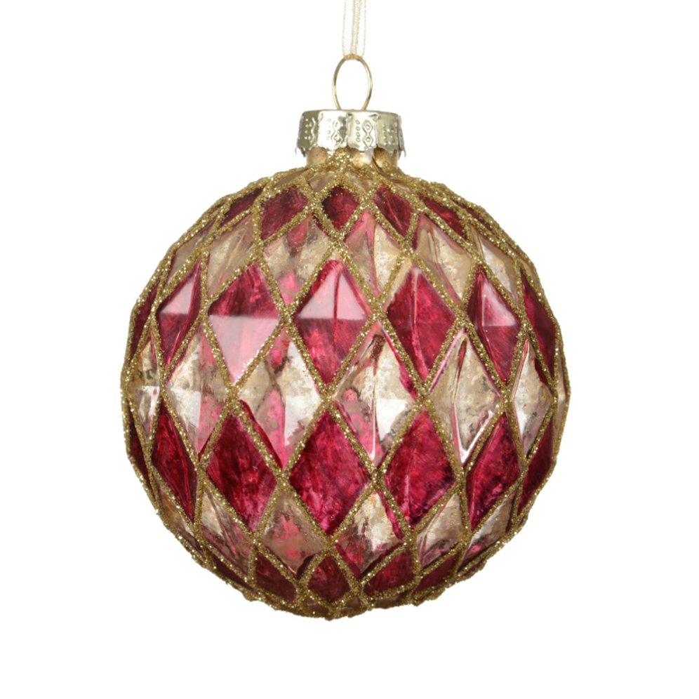 Decoris kerstbal - Met ruiten - 8cm