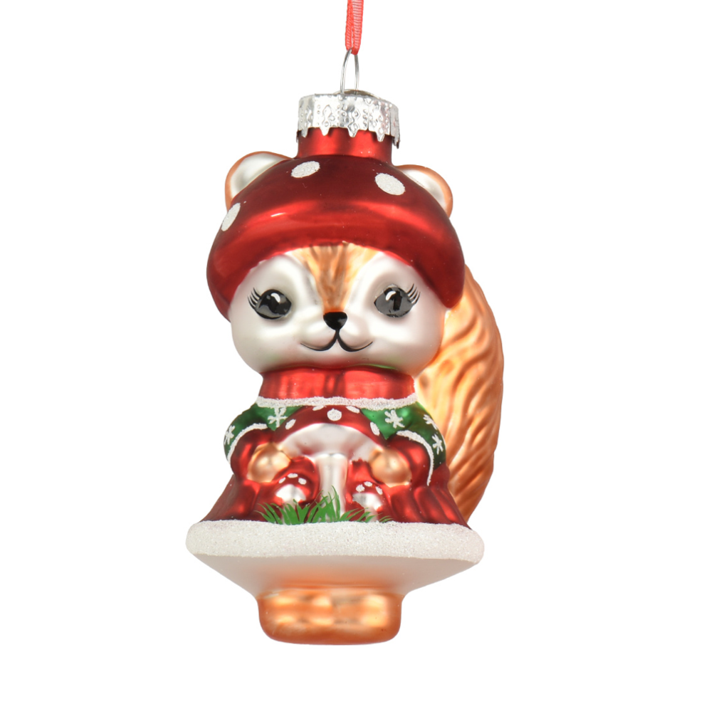 Decoris kerstornament - Eekhoorn met paddenstoel