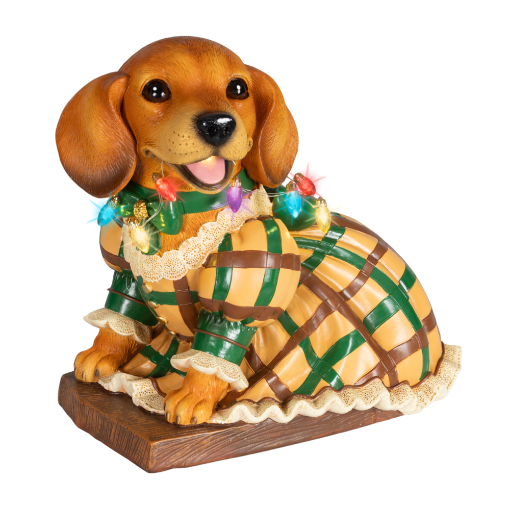 Decoris kerstbeeld - Hond met kerstlichtjes