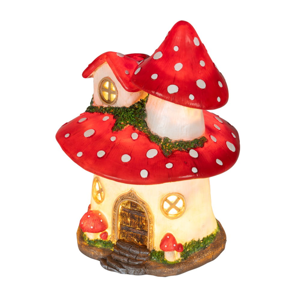 Decoris kerstbeeld - Paddenstoel huisje - Met LED