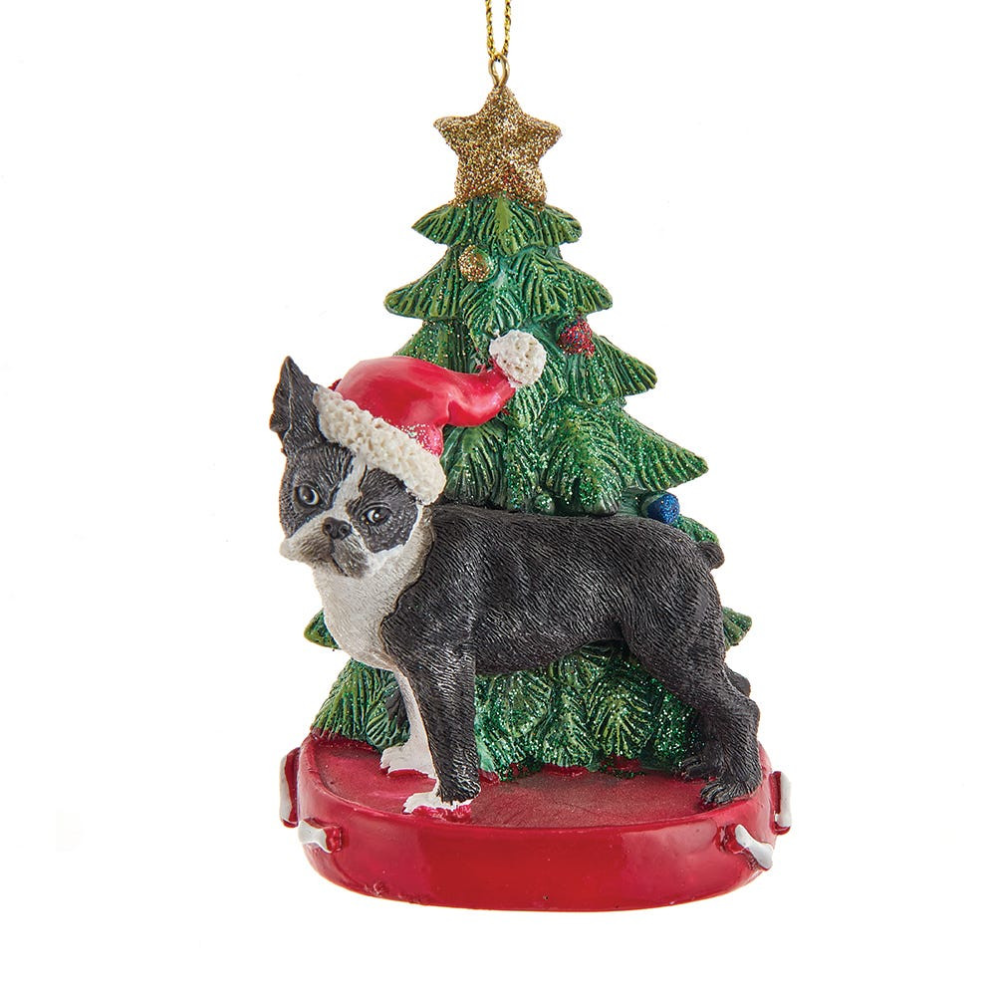 Kurt Adler kerstornament - Bosten terriër met kerstboom