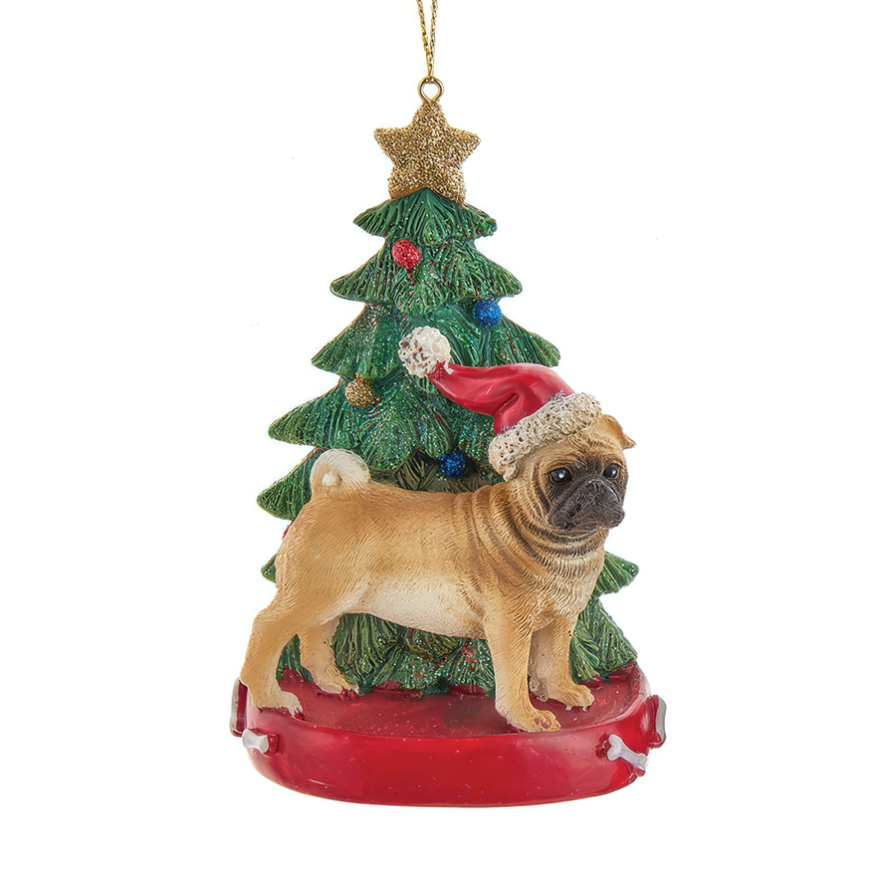 Kurt Adler kerstornament - Mopshond met kerstboom