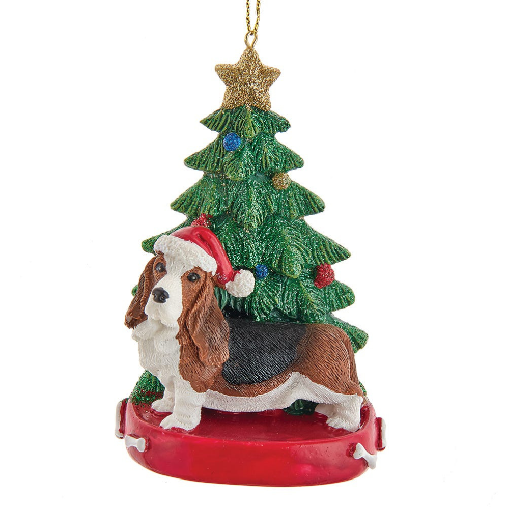 Kurt Adler kerstornament - Basset met kerstboom