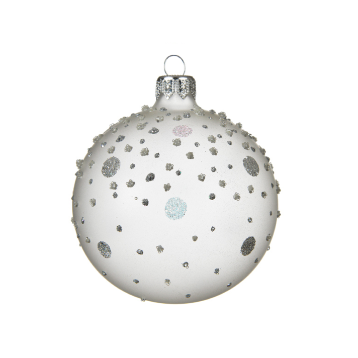 The Christmas Shop kerstbal - zilveren glitters - Mat doorzichtig - 8cm