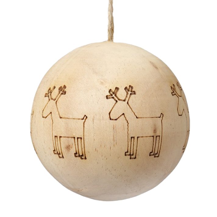 Houten kerstbal - Met ingebrande rendieren