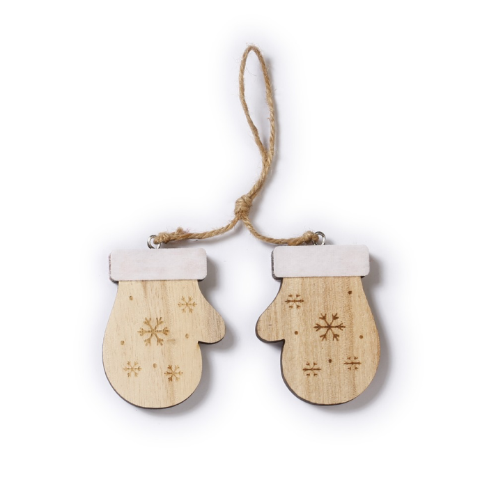 Houten kerstornament - Versierde wanten - 6,5cm