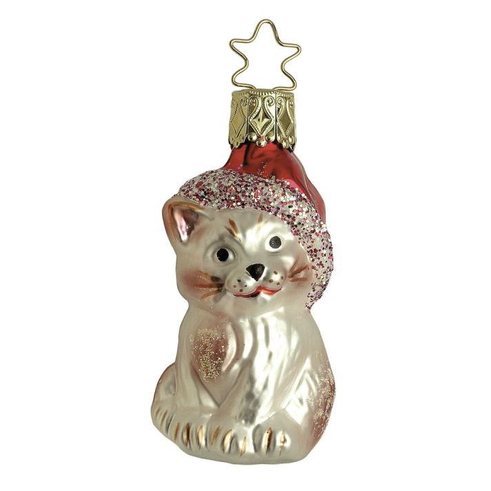 Inge Glas kerstornament - Kat met kerstmuts