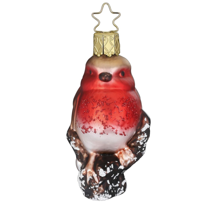 Inge Glas kerstornament - Roodborstje op tak