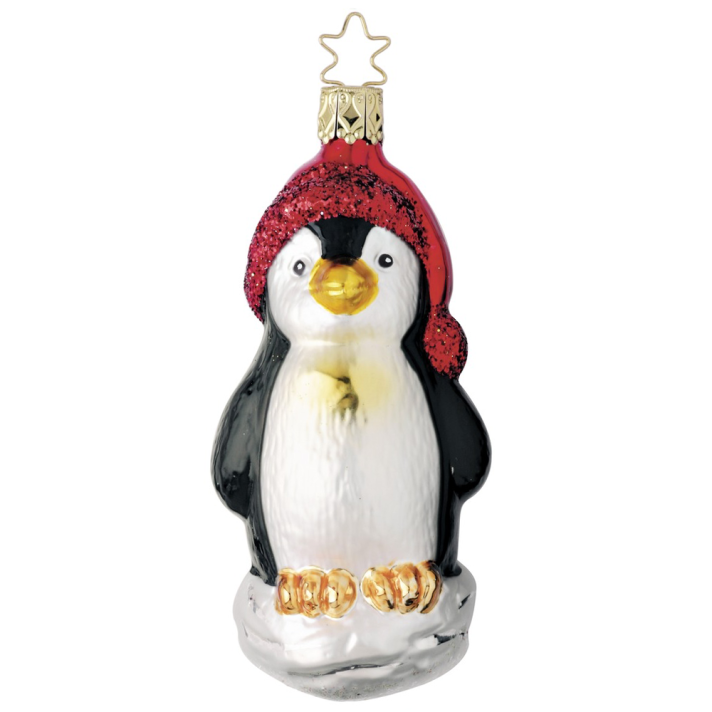 Inge Glas glazen kerstornament - Pinguin met kerstmuts - Zwart en wit