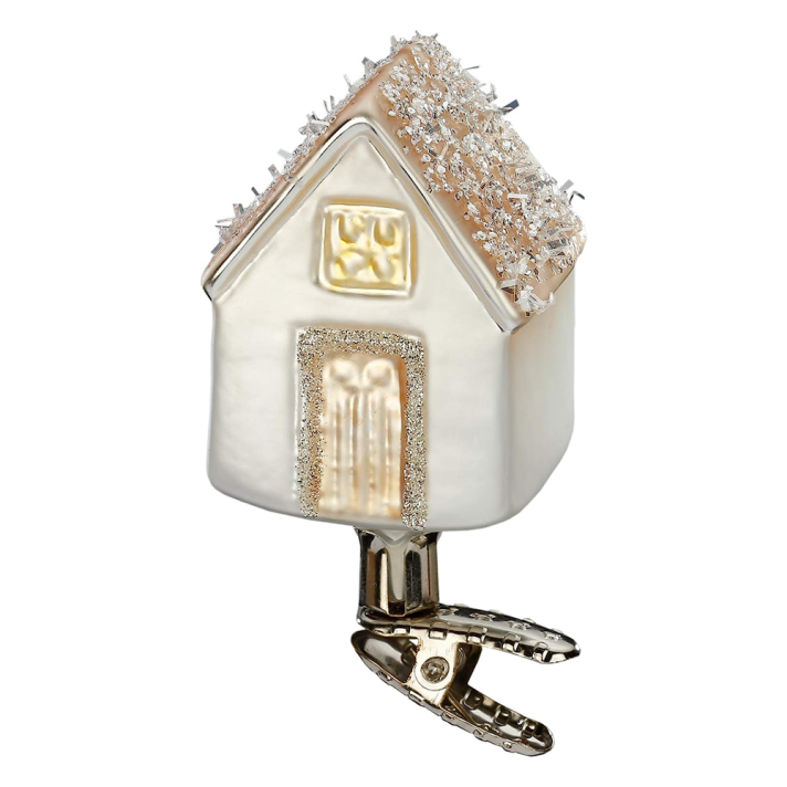 Inge Glas kerstornament - Huis - Op clip