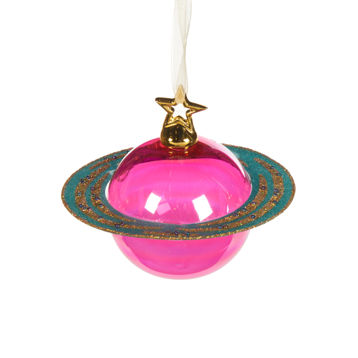 Goodwill glazen kerstornament - Planeet - Transparant met glitters